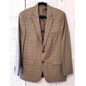 Mens Blazer 42L Tan 2 Button Houndstooth Sport Coat Jacket Y2K Preppy Academia